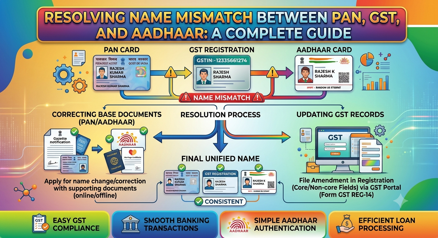 Resolving Name Mismatch Between PAN, GST, and Aadhaar: A Complete Guide